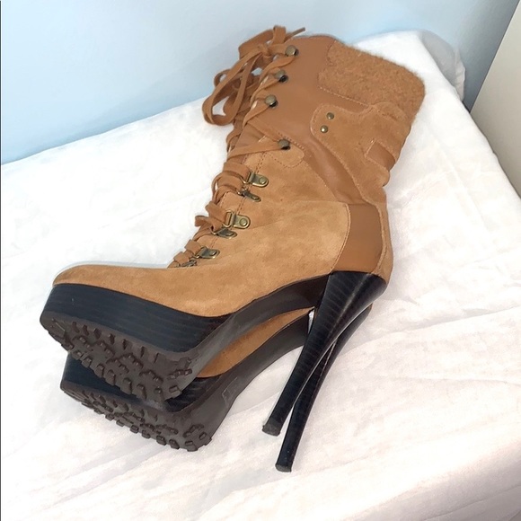 :Sold: Bebe Yvette III Suede Lace up Boots Tan - Picture 13 of 16